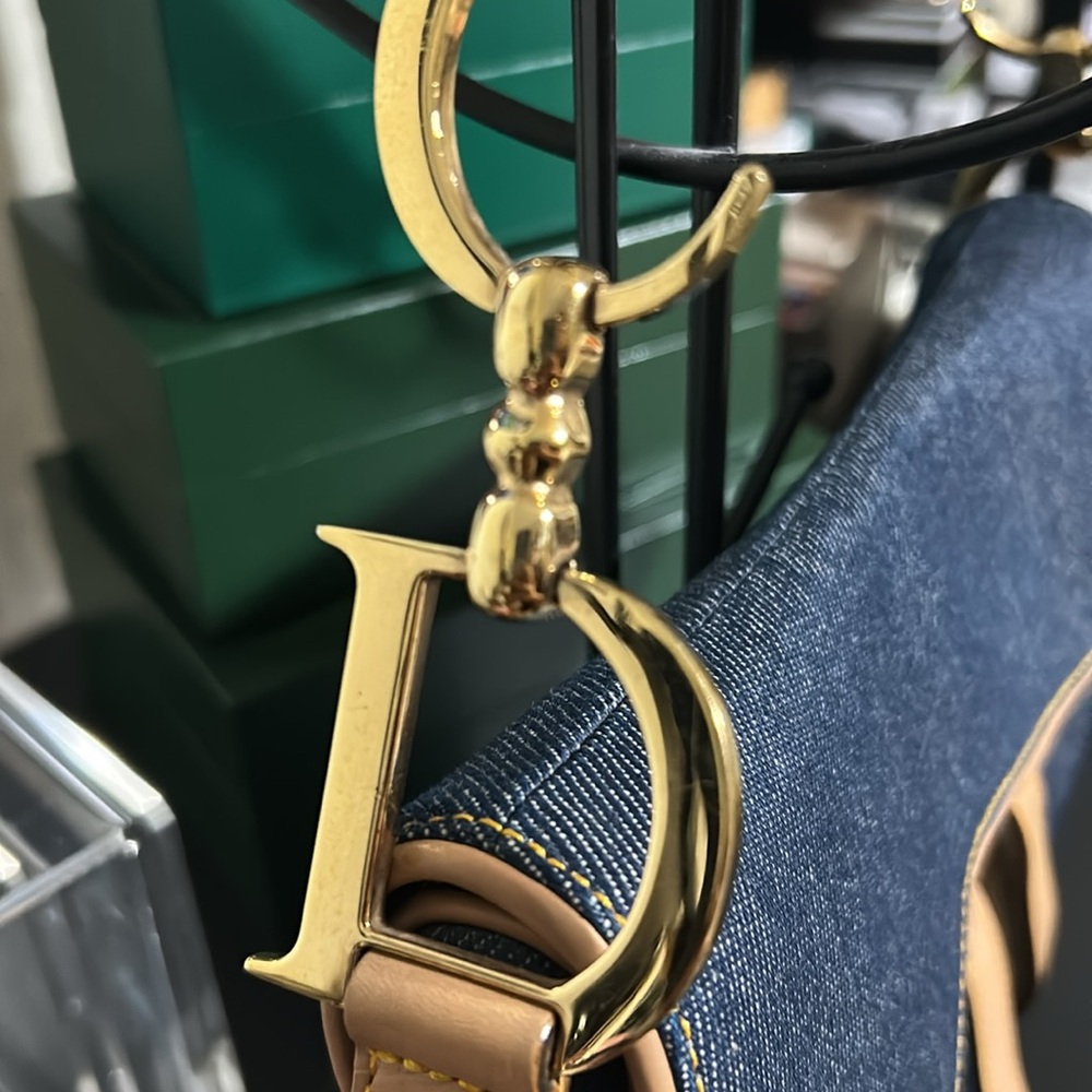 Christian Dior Denim Saddle Bag EUC with Gold Tan Accents - Picture 2 of 7